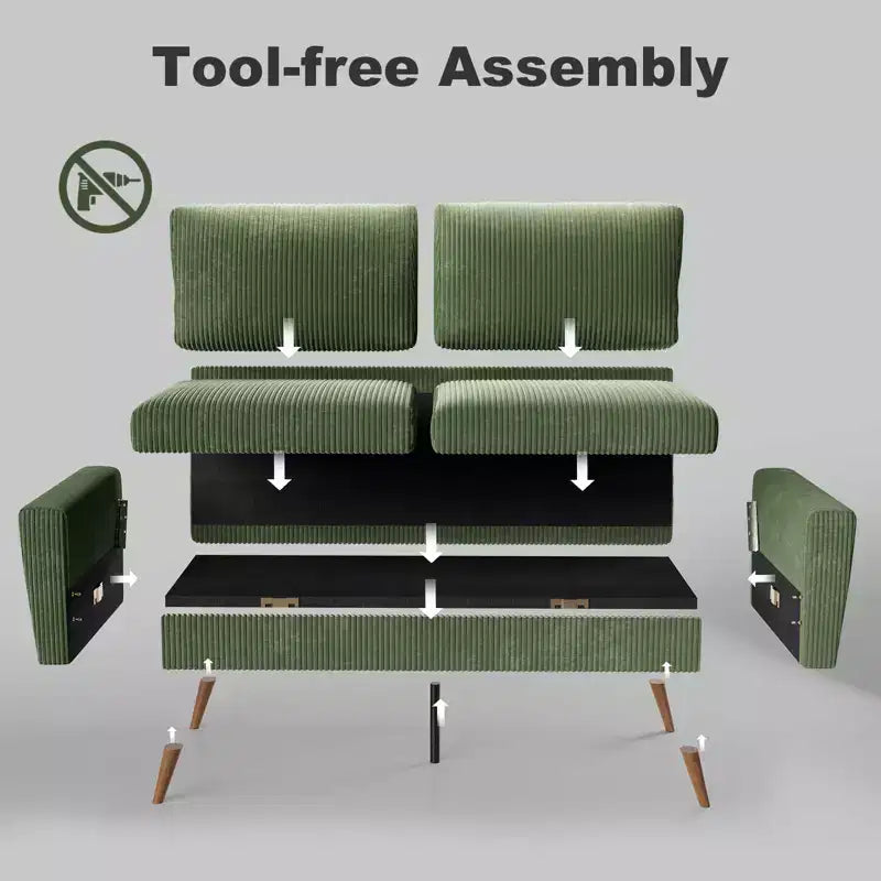 68 Mid-Century Modern Corduroy Loveseat Sofa with Spring Pad