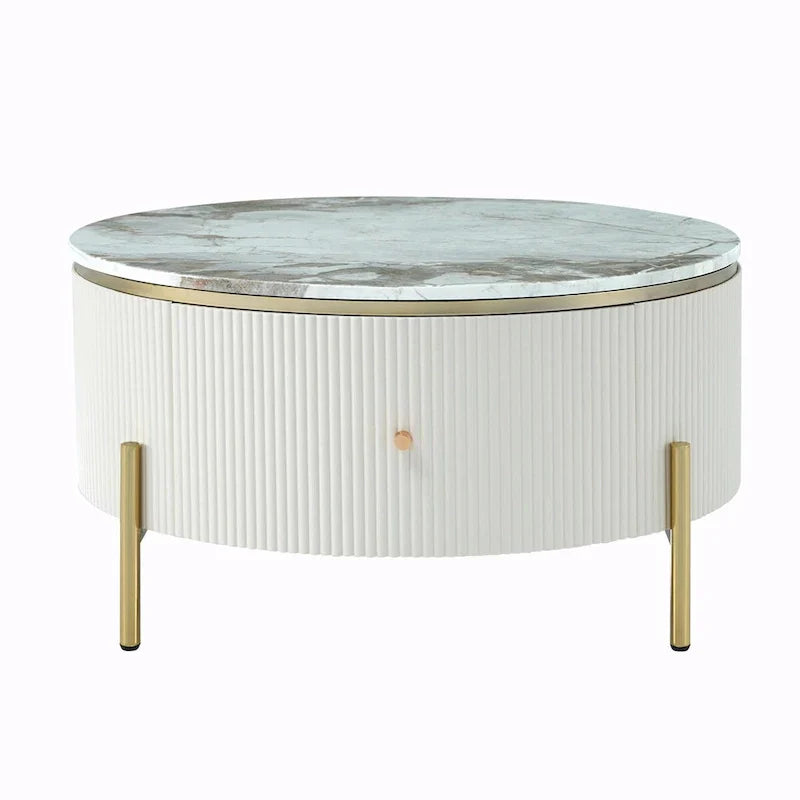 Table basse ronde moderne de 31.5 avec grand tiroir de rangement