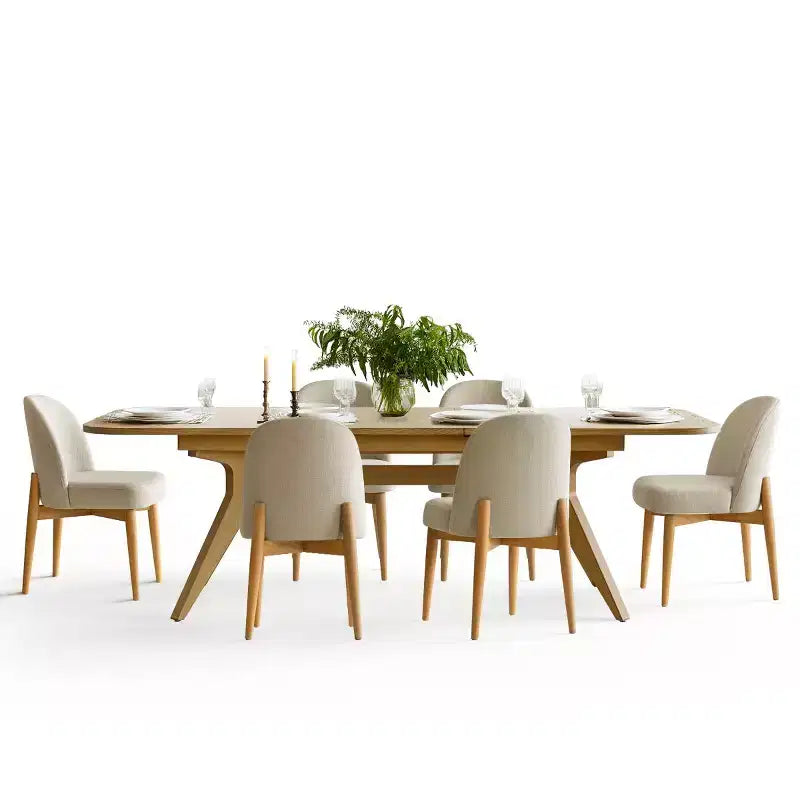 Ensemble de salle à manger de 7 pièces, table à tréteaux extensible de 78-96 avec chaises rembourrées à pieds en bois massif-Panipeachy