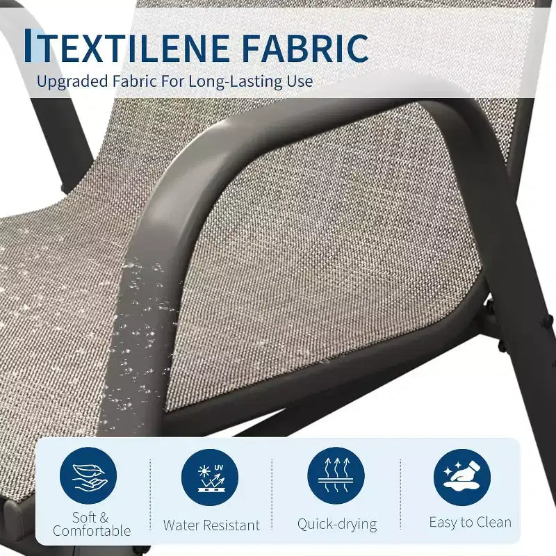 Chaises de patio, lot de 4/6 chaises de repas d’extérieur empilables et légères en textilène, toutes saisons, avec accoudoirs, pour la cour et le bord de la piscine