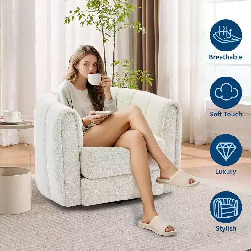 2er-Set drehbare Akzentstühle, um 360° drehbare Teddyfleece-Sessel mit stabiler Basis, Beige, für Wohnzimmer, Schlafzimmer und Büro