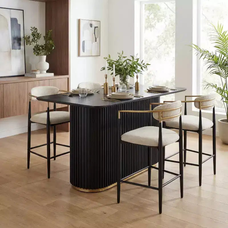 Christopher Knight Home Iwinie modernes 5-teiliges Esszimmer-Set mit rundem Holztisch mit Säulenfuß und gepolsterten Metall-Barhockern