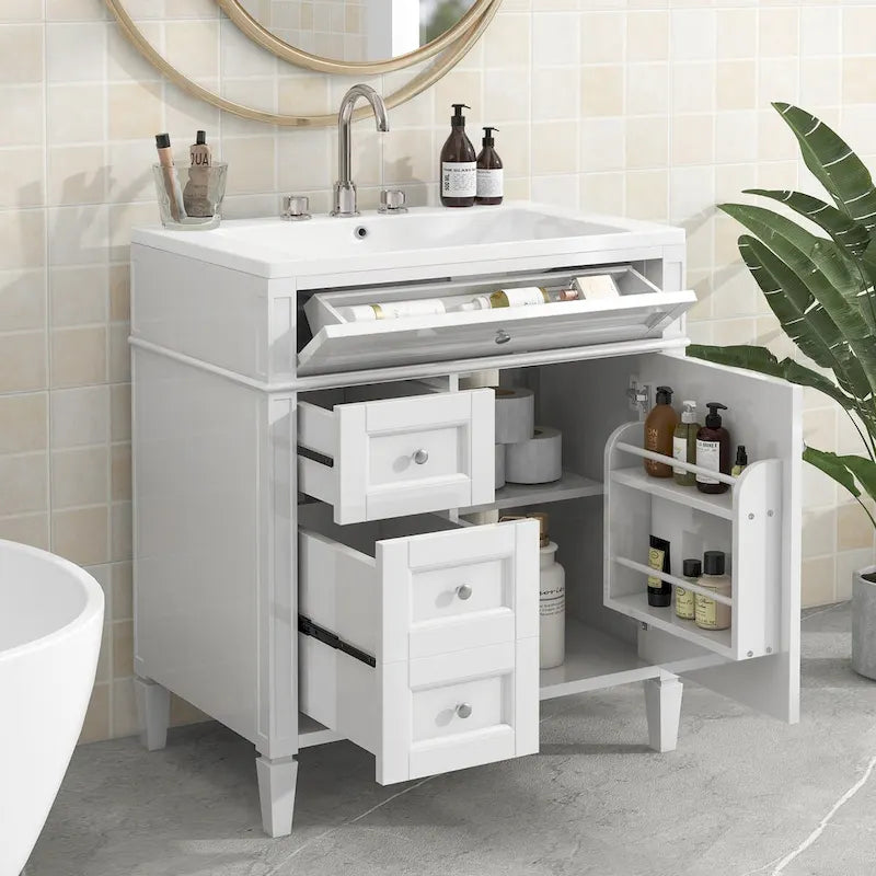 Bad-Waschtischunterschrank mit oberem Waschbecken und Auszugsschublade