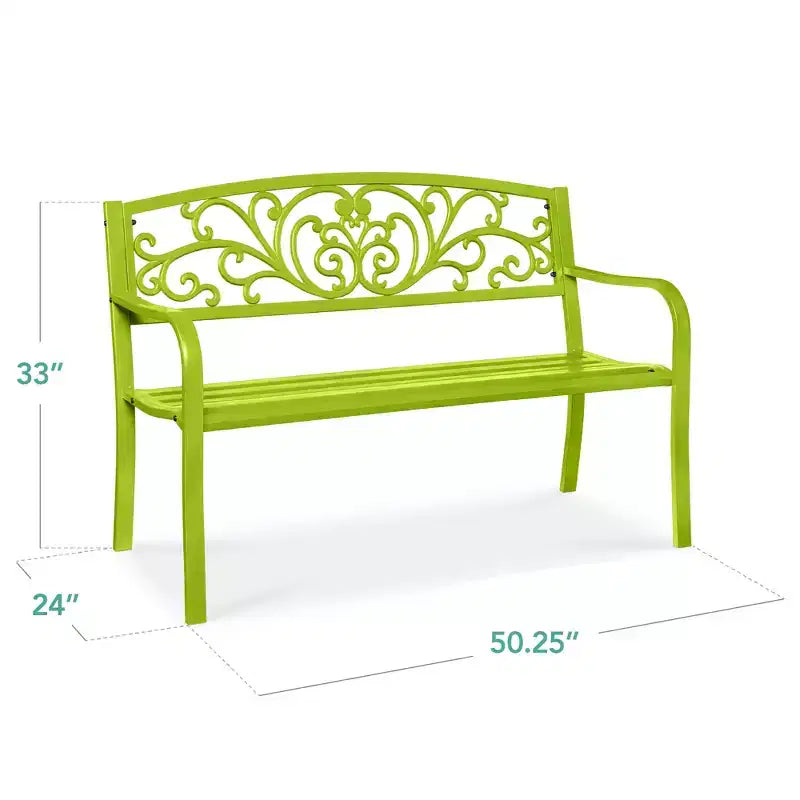 Best Choice Products Gartenbank aus Stahl für Terrasse und Veranda mit floral gestaltetem Rückenteil