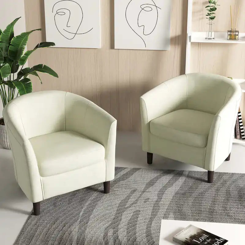 Set van 2 moderne kuipstoelen met linnen bekleding en armleuningen