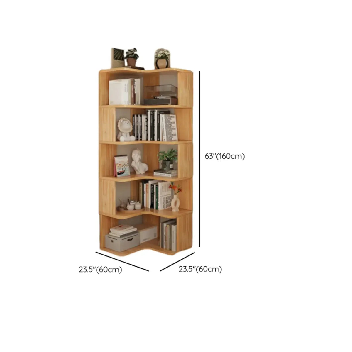 Bücherregal aus vertikalem Holz in L-Form mit offener Rückseite und natürlicher Oberfläche