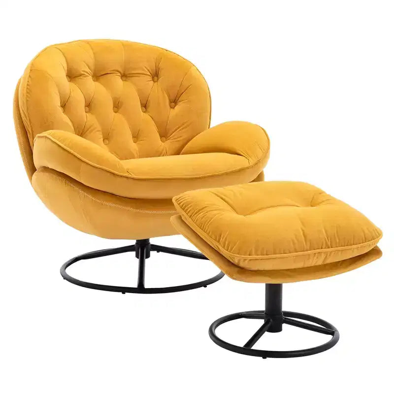 Okak Samt-Sessel mit Hocker, moderner Sessel ohne Armlehnen im Mid-Century-Stil, bequemer, weicher Sessel zum Fernsehen und Spielen