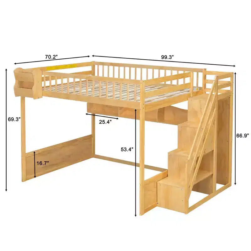 Queensize-Hochbett mit Treppe, Kleiderschrank und Ablagefächern - MDF, 650 lb