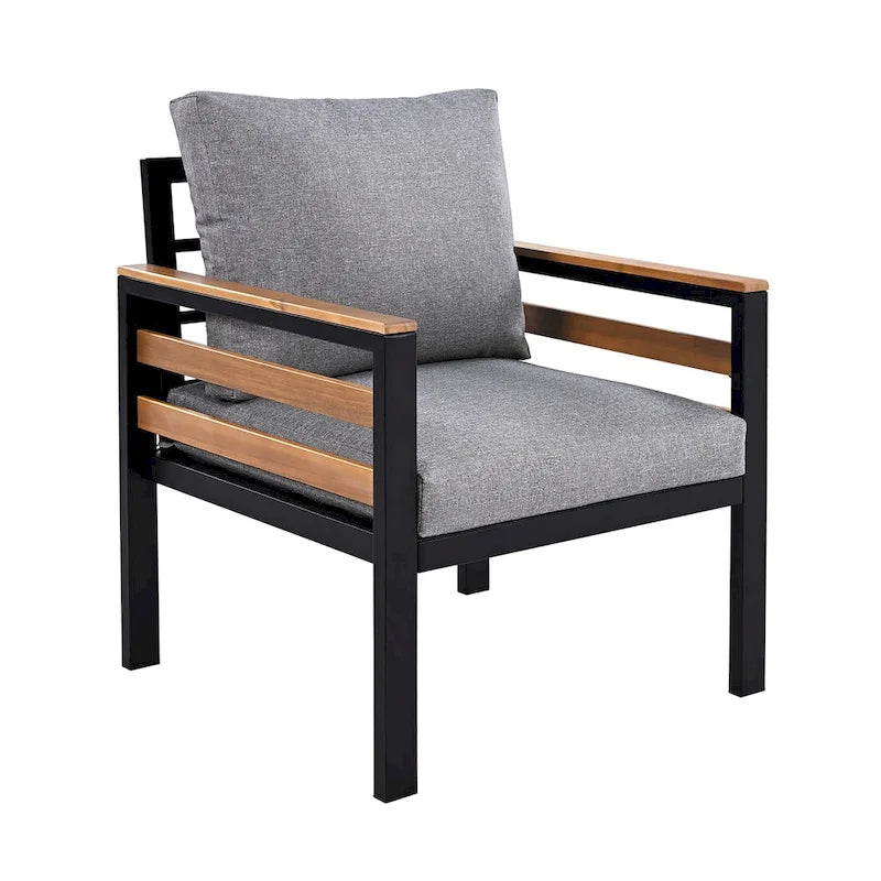 Ensemble de canapé d'extérieur 4 pièces pour 5 personnes, avec table basse en bois massif et coussins amovibles
