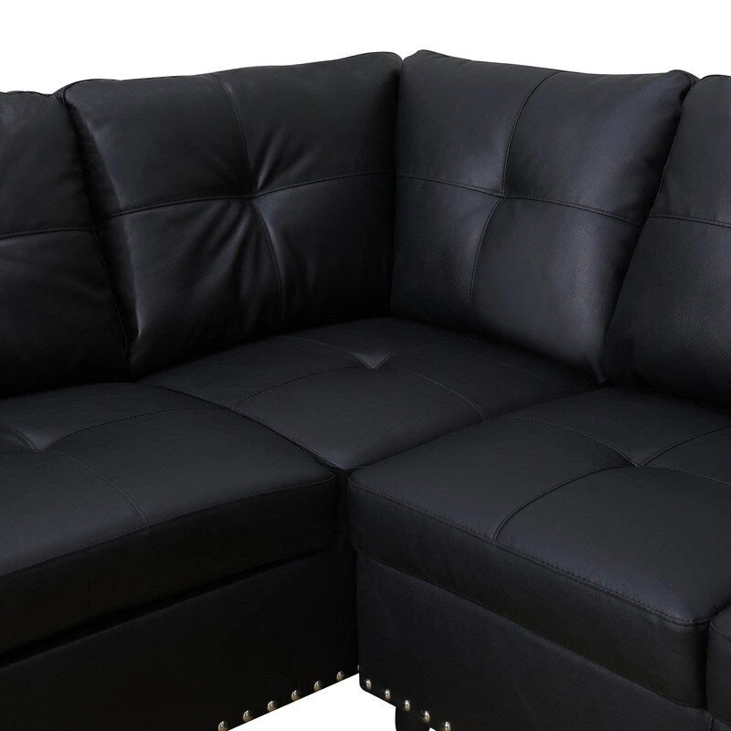Set di divani moderno nero da 3 pezzi in similpelle e pelle sintetica: stile elegante per il soggiorno