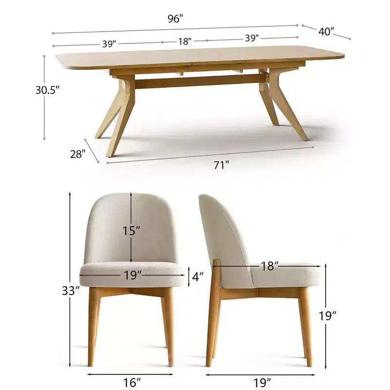 Ensemble de salle à manger de 7 pièces, table à tréteaux extensible de 78-96 avec chaises rembourrées à pieds en bois massif-Panipeachy