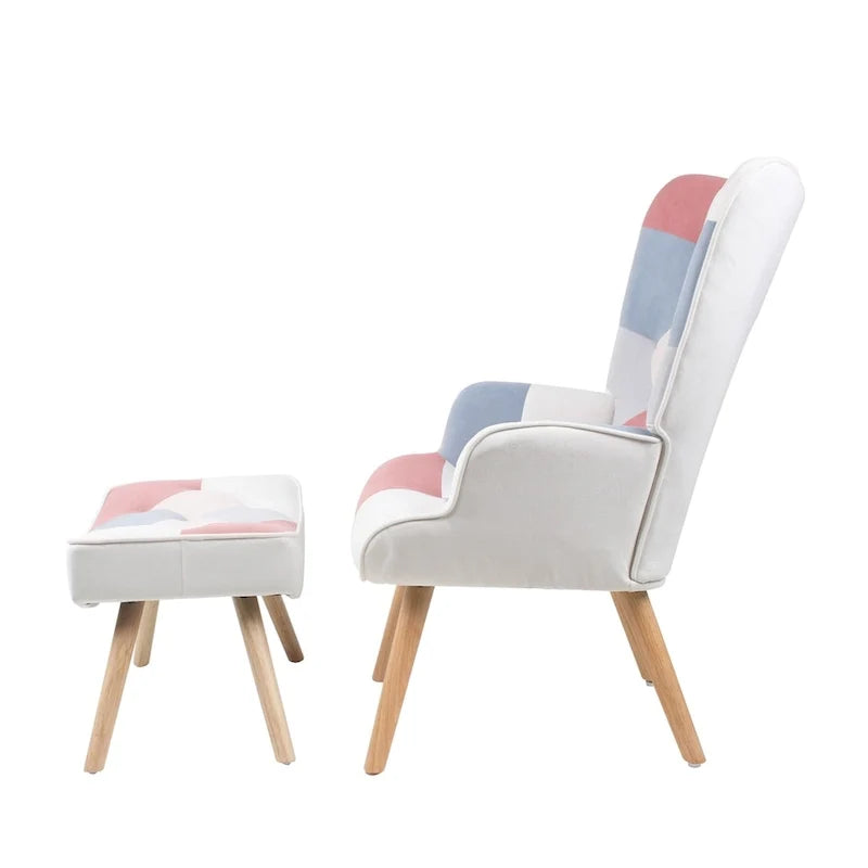 Akzentstuhl mit Hocker, Wohnzimmer-Stuhl- und Hocker-Set, bequemer Beistellsessel für das Schlafzimmer, kreativ zusammengesetzter Stoffbezug