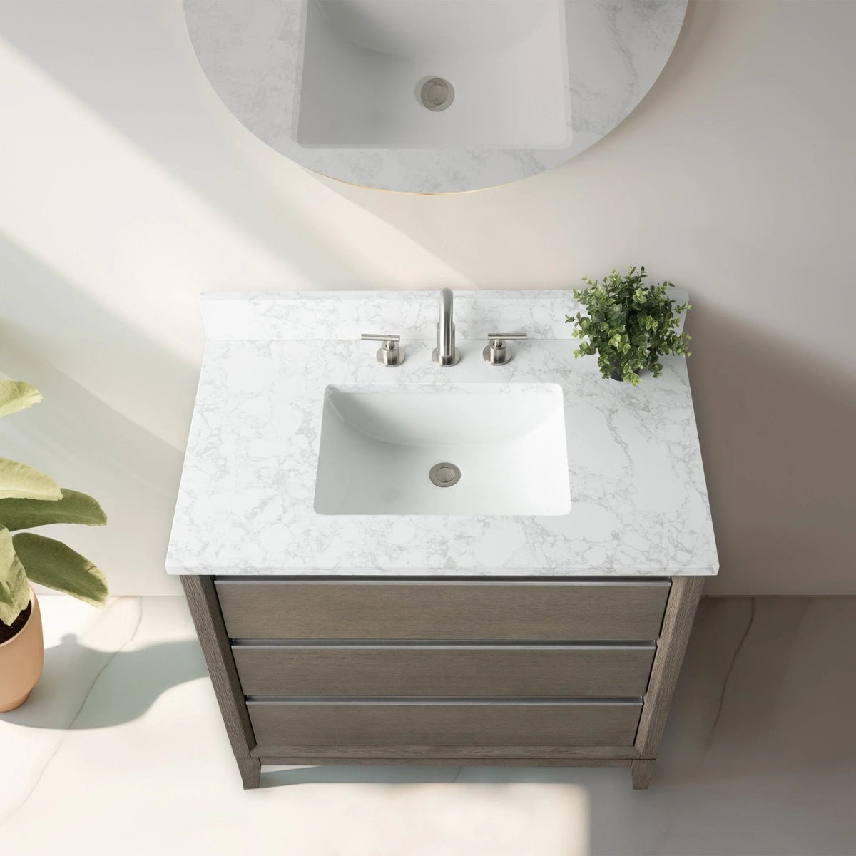 Meuble-lavabo de salle de bain Vanity Art avec lavabo en céramique et comptoir en marbre reconstitué