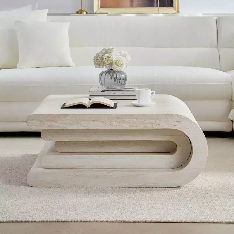 Tavolino da salotto moderno a più livelli con motivo travertino GDFStudio Laurine