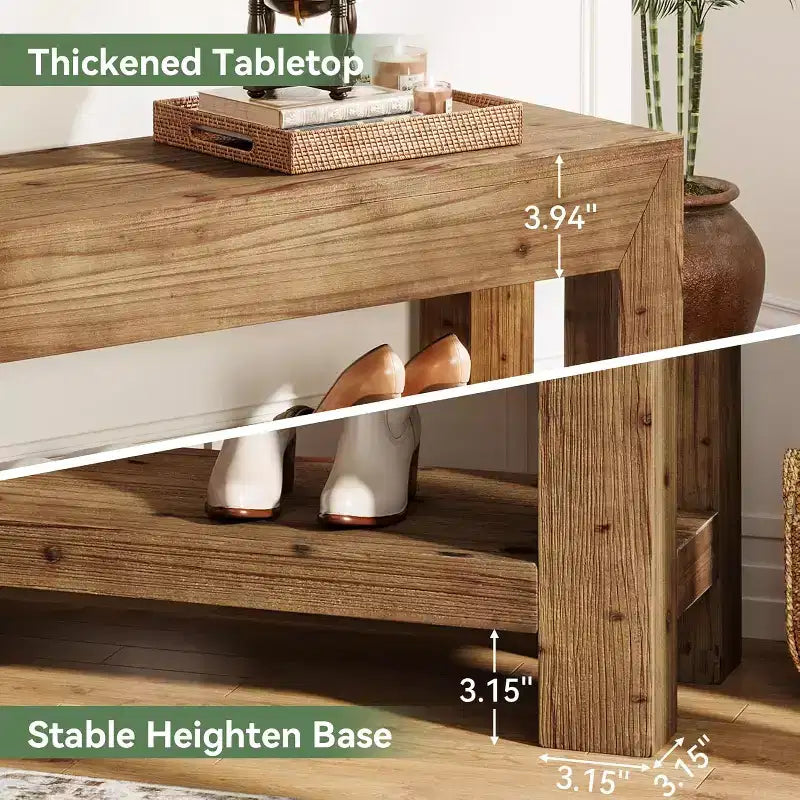 Banc d’entrée de 47.24 en bois massif avec étagères ouvertes, marron rustique