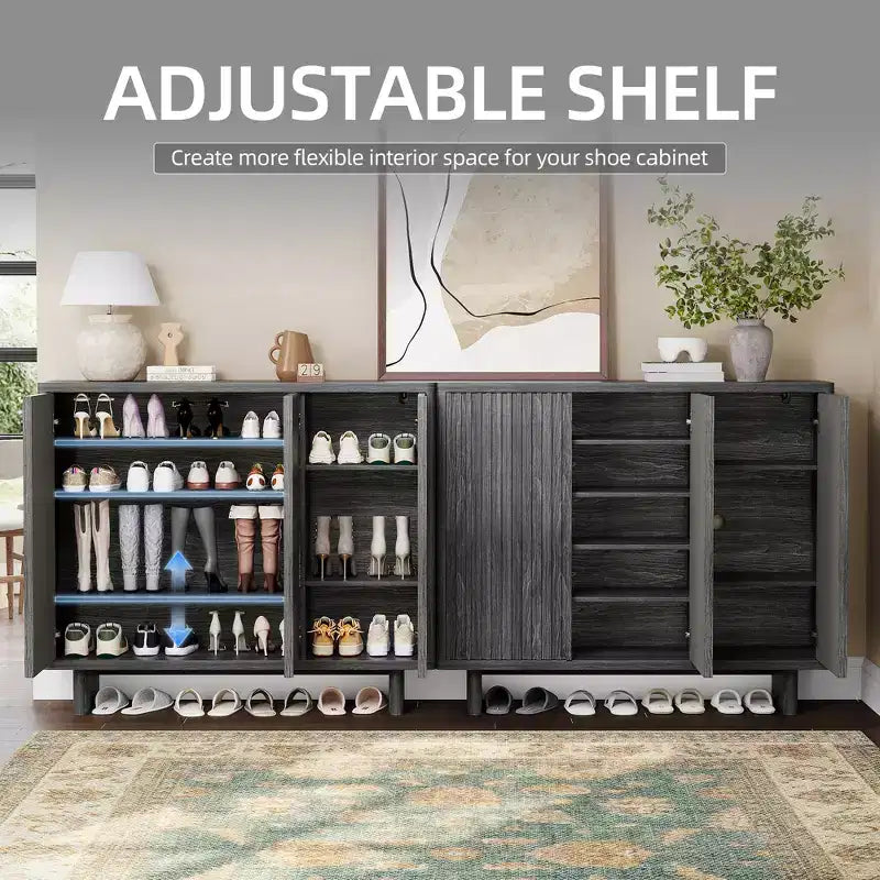 Acekool 46, meuble à chaussures avec porte cannelée, meuble de rangement à 5 niveaux, banc rustique pour entrée et couloir, 41.5H