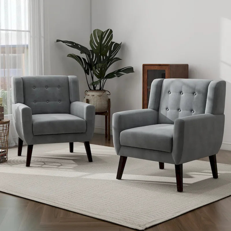 Ensemble de 2 fauteuils d’appoint rembourrés en velours pour le salon