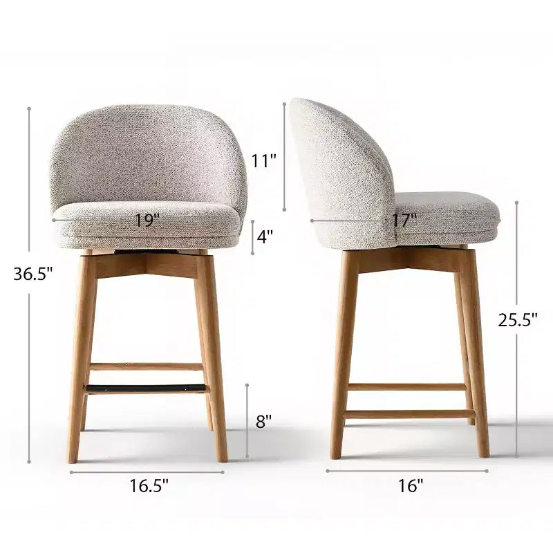 Set of 2 Modern Swivel Counter Stools with Upholstered Seat, 360 Rotating Kitchen Island or Home Bar Chairs with Solid Wood Legs-Panipeachy