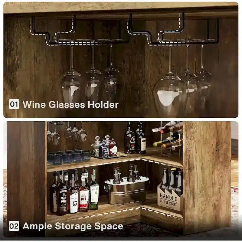 Meuble-bar en forme de L avec porte-verres à pied pour bar à domicile