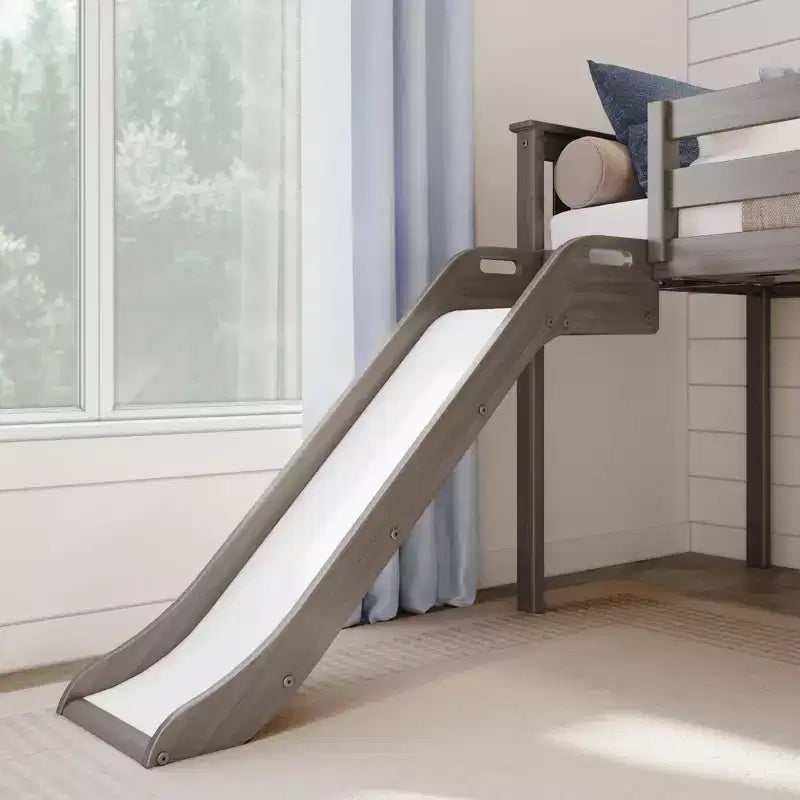 Letto a soppalco basso singolo per bambini con scivolo e scale, in legno massello, 14 sponde di sicurezza, capacità di 400 lb