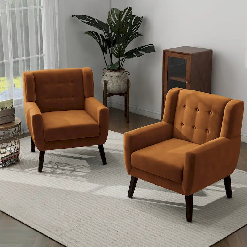 Ensemble de 2 fauteuils d’appoint rembourrés en velours pour le salon