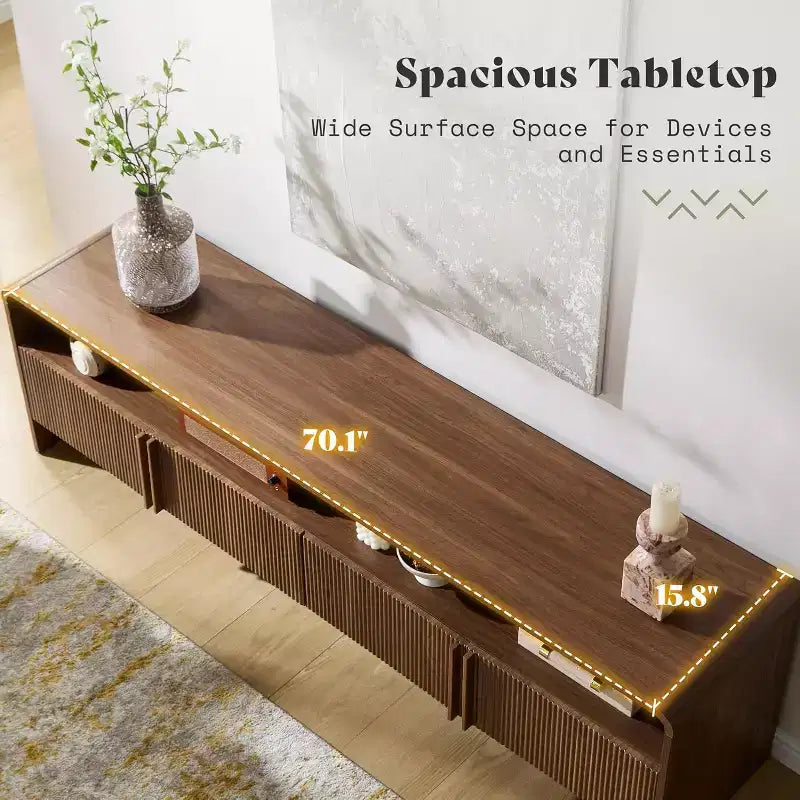 AMERLIFE 70 Modern TV Stand with Fluted Design & Storage Cabinets, for TVs up to 80, Wood Entertainment Center Media Console for Living Room