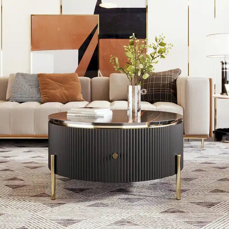 Table basse ronde moderne de 31.5 avec grand tiroir de rangement