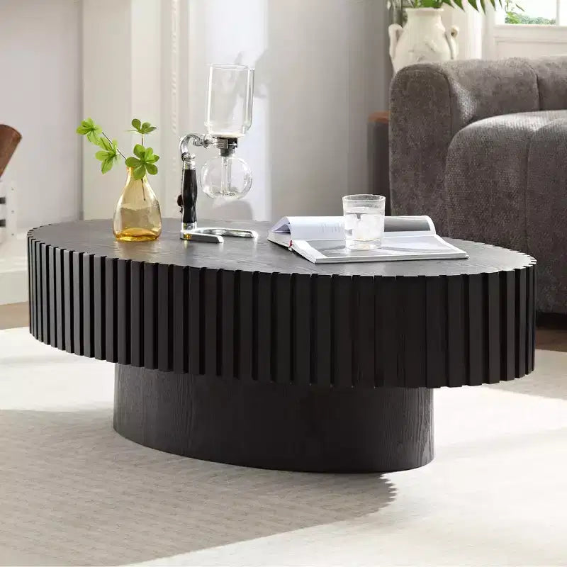 Table basse ovale/carrée minimaliste cannelée, table centrale d'appoint, frêne naturel/noyer/noir mat-ModernLuxe