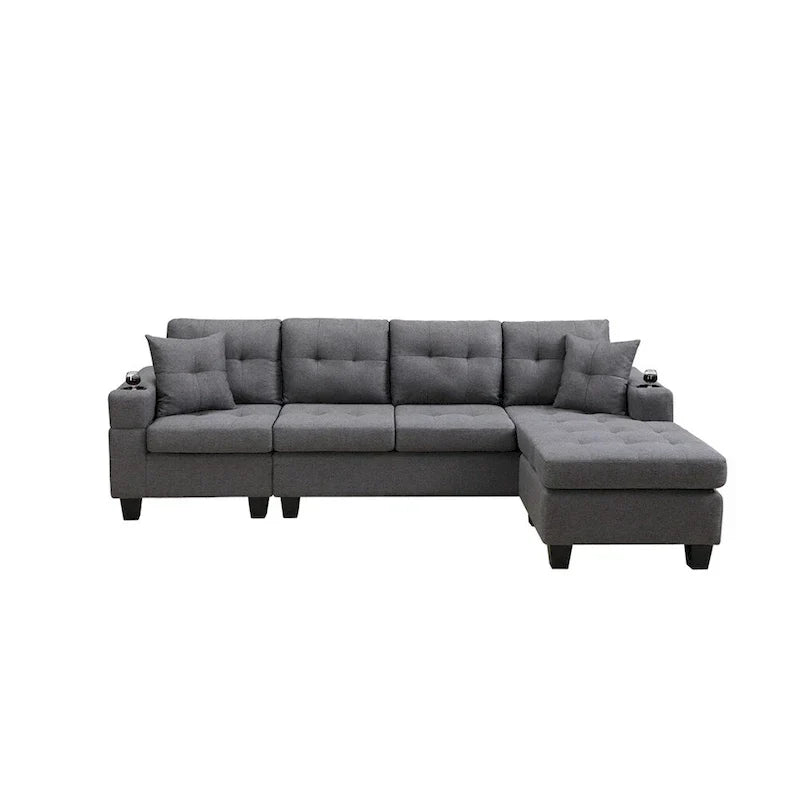 Canapé modulaire pour salon avec méridienne en forme de L et porte-gobelet