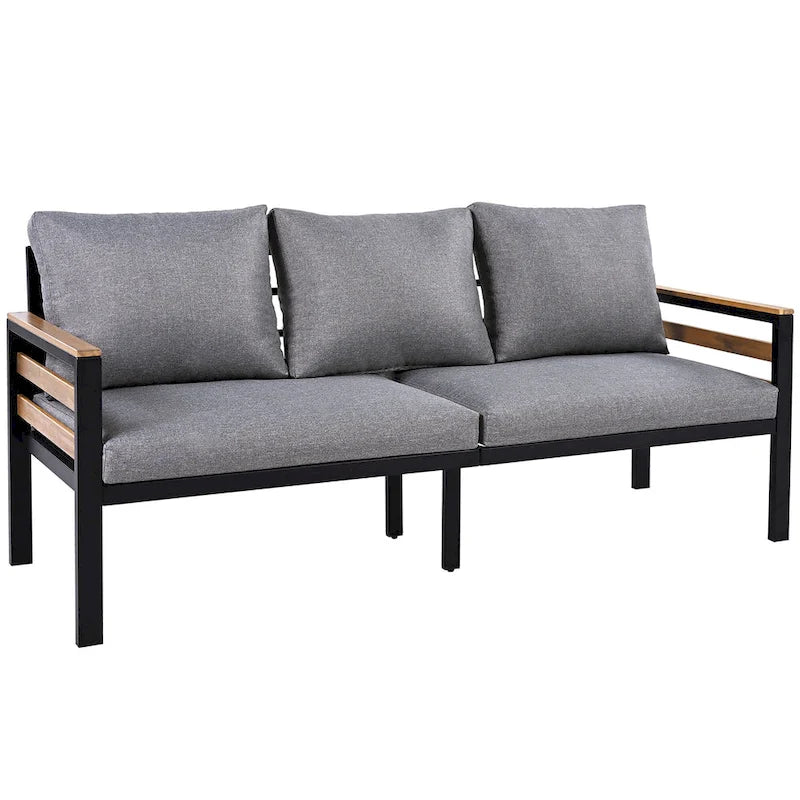 Ensemble de canapé d'extérieur 4 pièces pour 5 personnes, avec table basse en bois massif et coussins amovibles