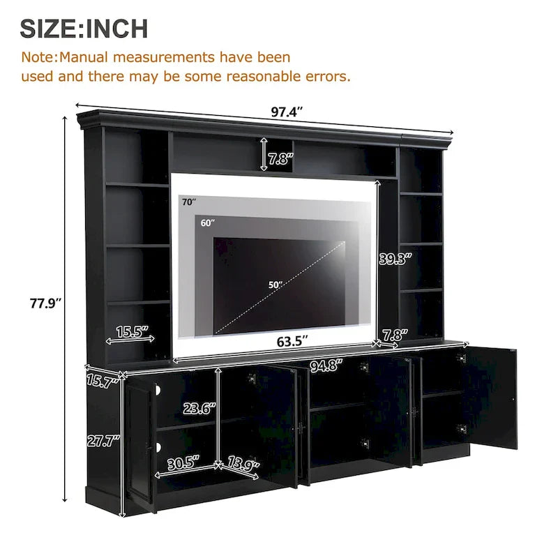 4-teiliges Entertainment-Center-Wandset mit Brücke für Fernseher bis zu 70 , TV-Ständer W/verstellbare Regale, große Medienkonsole