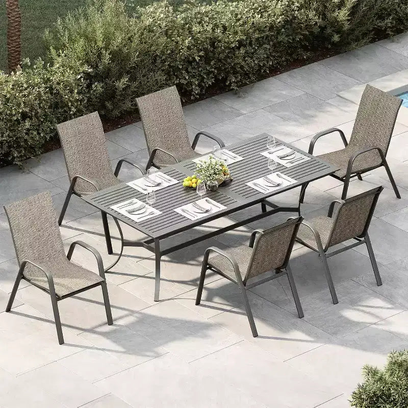 Chaises de patio, lot de 4/6 chaises de repas d’extérieur empilables et légères en textilène, toutes saisons, avec accoudoirs, pour la cour et le bord de la piscine