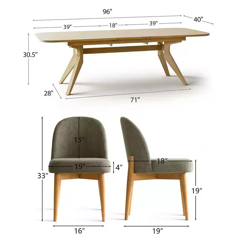 Ensemble de salle à manger de 9 pièces pour 8 personnes, table extensible à piètement en tréteau et chaises rembourrées avec pieds en bois massif-Panipeachy