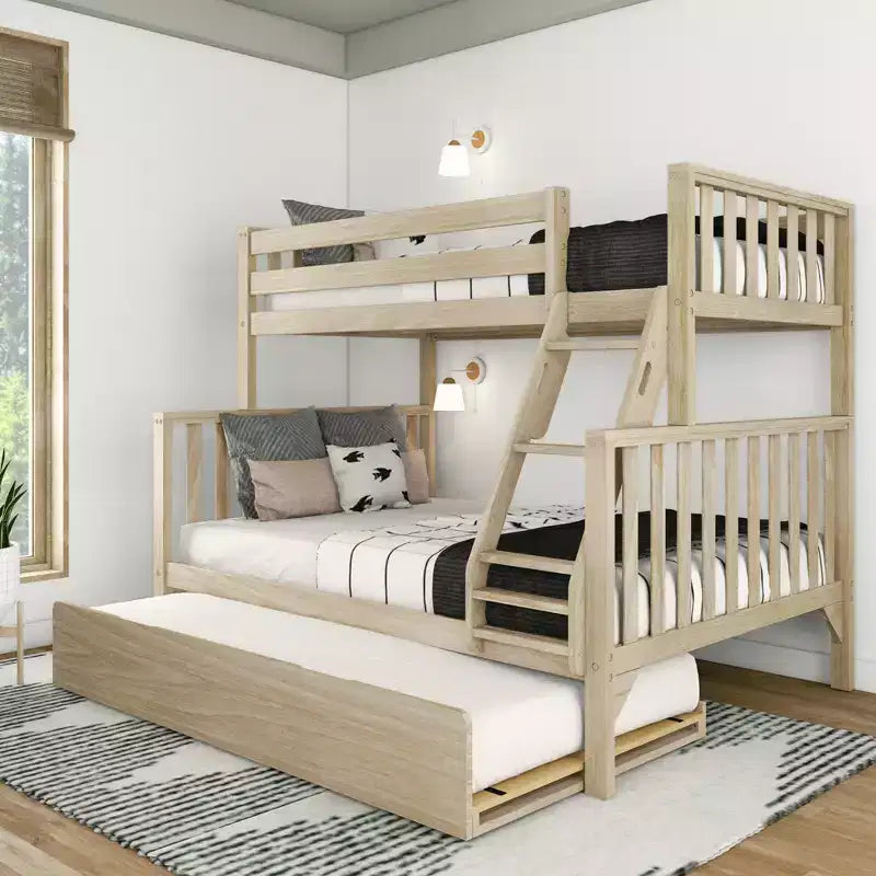Letto a castello Max & Lily con letto estraibile, singolo sopra matrimoniale, in legno massello, stile scandinavo, per bambini