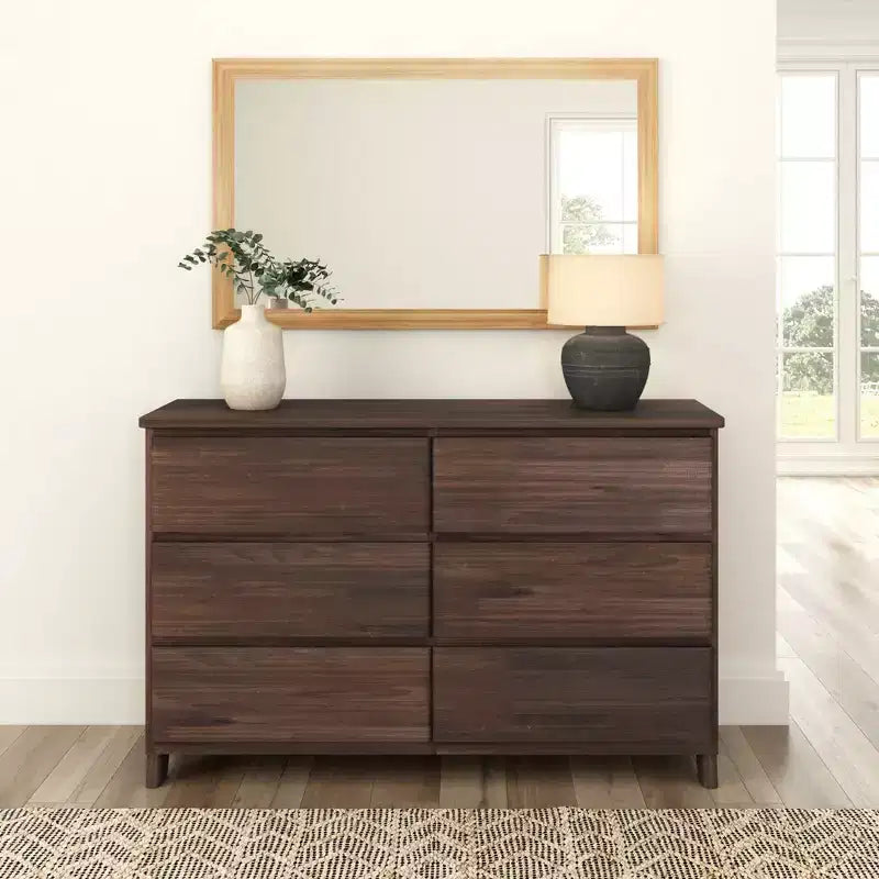 Cassettiera in legno massello stile rustico con 6 cassetti