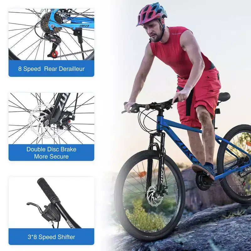Mountain bike ammortizzata Whisen 26 con cambio posteriore a 8 velocità, forcella, pneumatici KENDA e doppi freni a disco