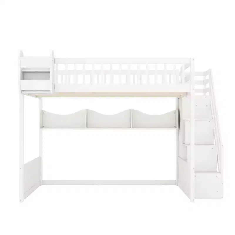 Queensize-Hochbett mit Treppe, Kleiderschrank und Ablagefächern - MDF, 650 lb