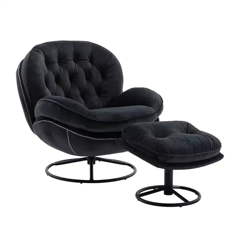 Okak Samt-Sessel mit Hocker, moderner Sessel ohne Armlehnen im Mid-Century-Stil, bequemer, weicher Sessel zum Fernsehen und Spielen