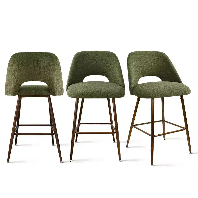 Ensemble de 3 tabourets de bar mi-hauteur de style moderne du milieu du siècle, chaises rembourrées de 26 po pour îlot de cuisine, pieds en métal finition noyer - Panipeachy