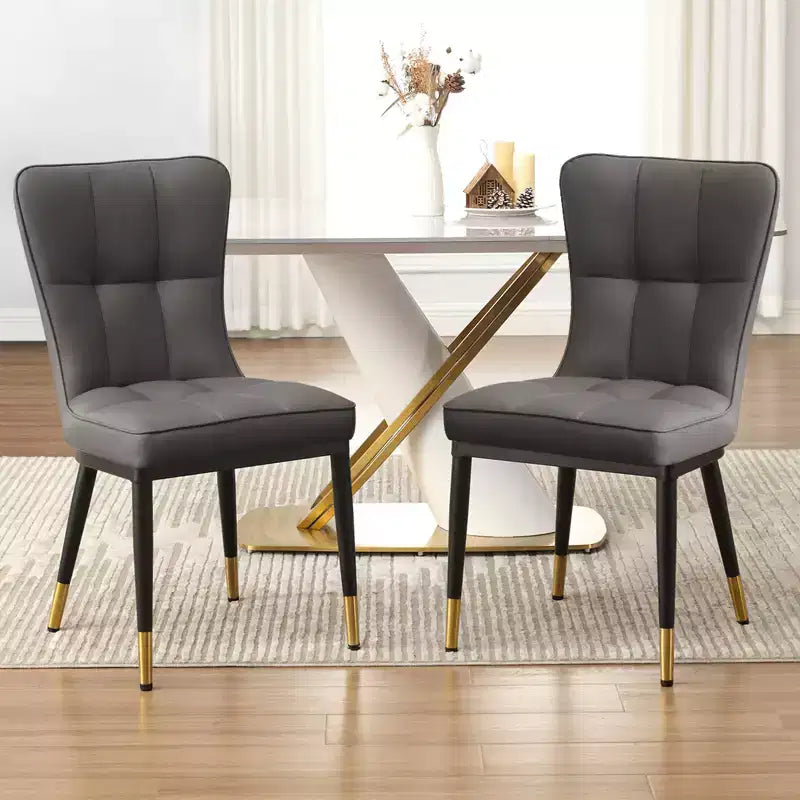 Bekrvio eetkamerstoelen set van 6, moderne gestoffeerde zitting van imitatieleer met hoge rugleuning, metalen poten, keukenstoelen zonder armleuningen voor woon- en eetkamer