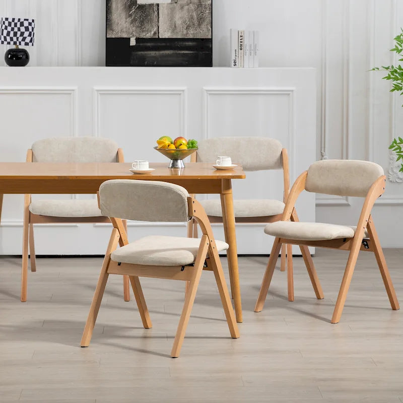 Chaises pliantes empilables en bois pour salle à manger avec assise rembourrée (lot de 4)