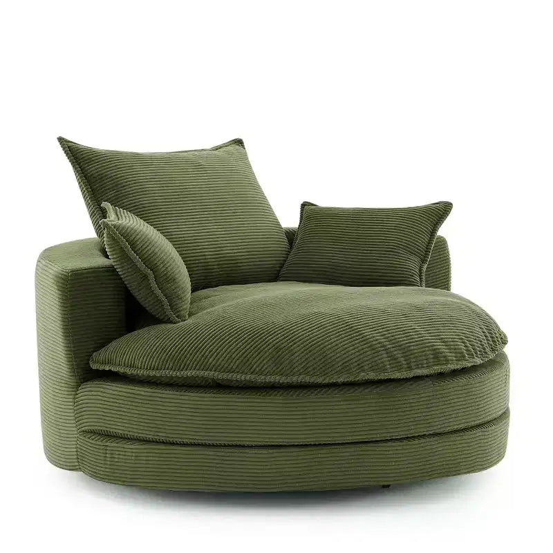 Fauteuil d’appoint pivotant à 360°, fauteuil tonneau rond pivotant avec coussin pour le salon