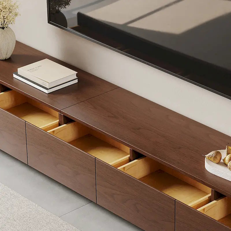 Mobile porta TV moderno in stile mid-century, con 4-6 cassetti, in legno massello marrone