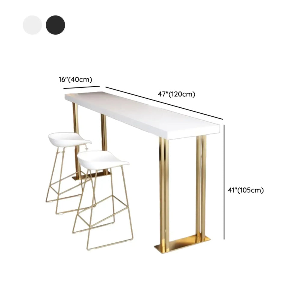 Tavolo da bar rettangolare di lusso in legno con base a slitta dorata per la sala da pranzo