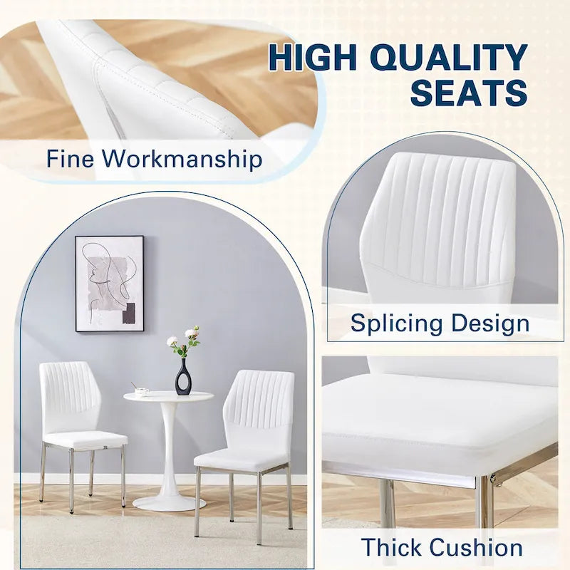 Ensemble de 6 chaises simples et élégantes, chaises de salle à manger en PU haute résilience avec pieds en métal argenté, chaises d'appoint sans accoudoirs pour la cuisine