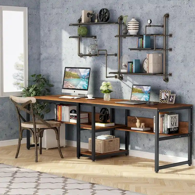 Bureau double pour deux personnes de 78.7, avec bibliothèque
