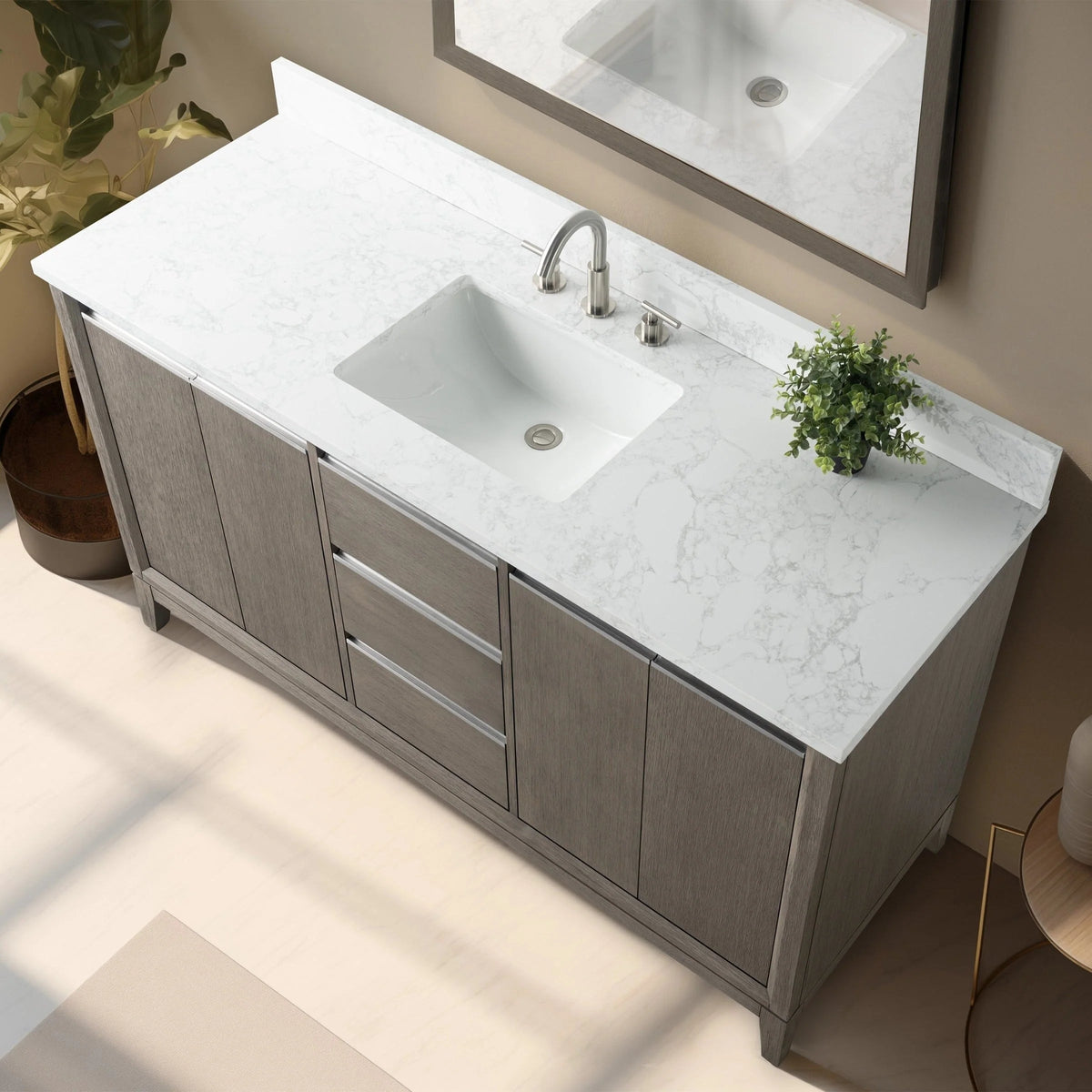 Meuble-lavabo de salle de bain Vanity Art avec lavabo en céramique et comptoir en marbre reconstitué