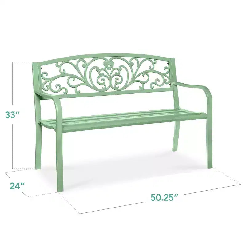 Best Choice Products Gartenbank aus Stahl für Terrasse und Veranda mit floral gestaltetem Rückenteil
