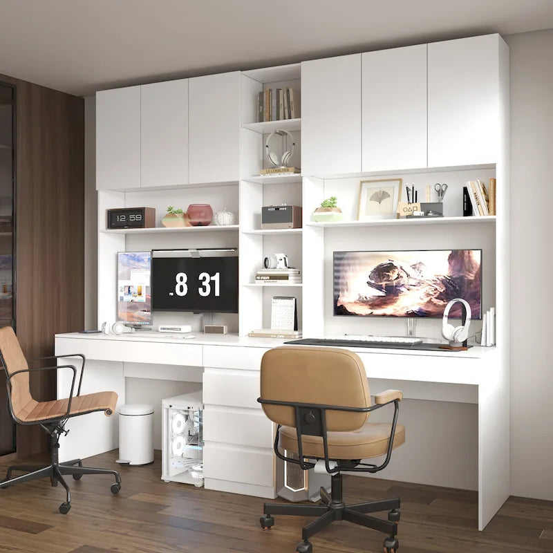 Bureau moderne spacieux blanc pour deux personnes, pour le jeu et le travail