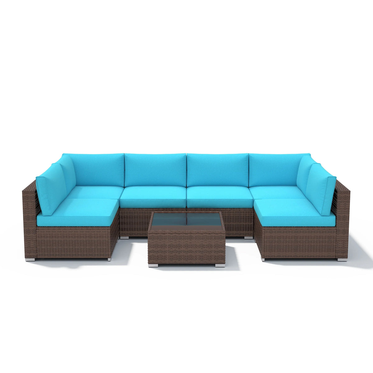 7-teiliges Outdoor-Ecksofaset aus Rattan und Stahl mit Kissen